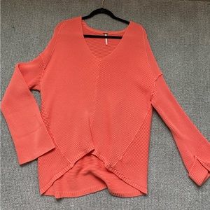Free People Coral Orange La Brea V-Neck Sweater